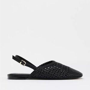 ZARA Woven Slingback Flats 9 Black NWT